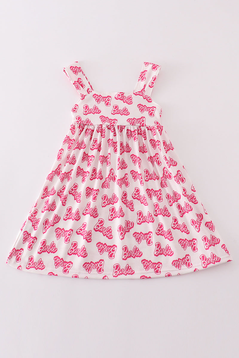 Hot Pink Barbie Print Girl Dress