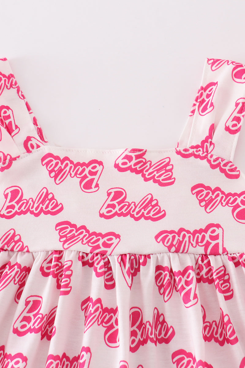 Hot Pink Barbie Print Girl Dress