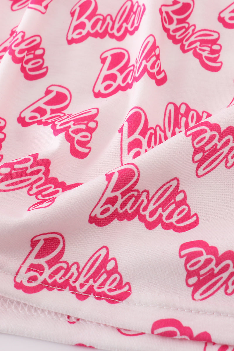 Hot Pink Barbie Print Girl Dress