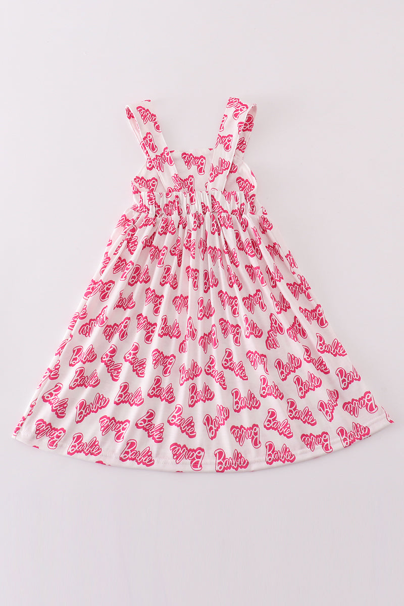 Hot Pink Barbie Print Girl Dress