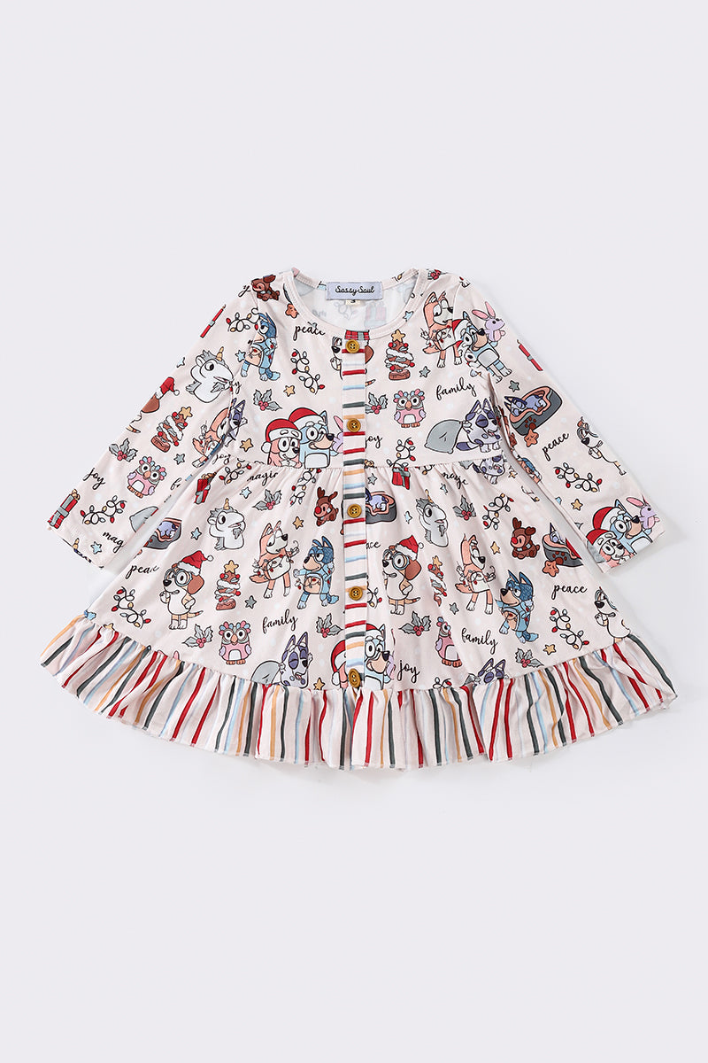 White Christmas Character Print Dress