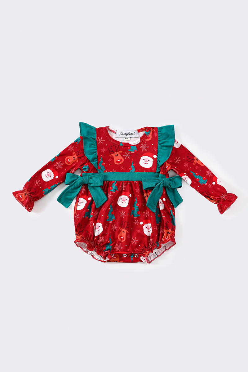 Red Christmas Santa Claus Print Ruffle Bubble