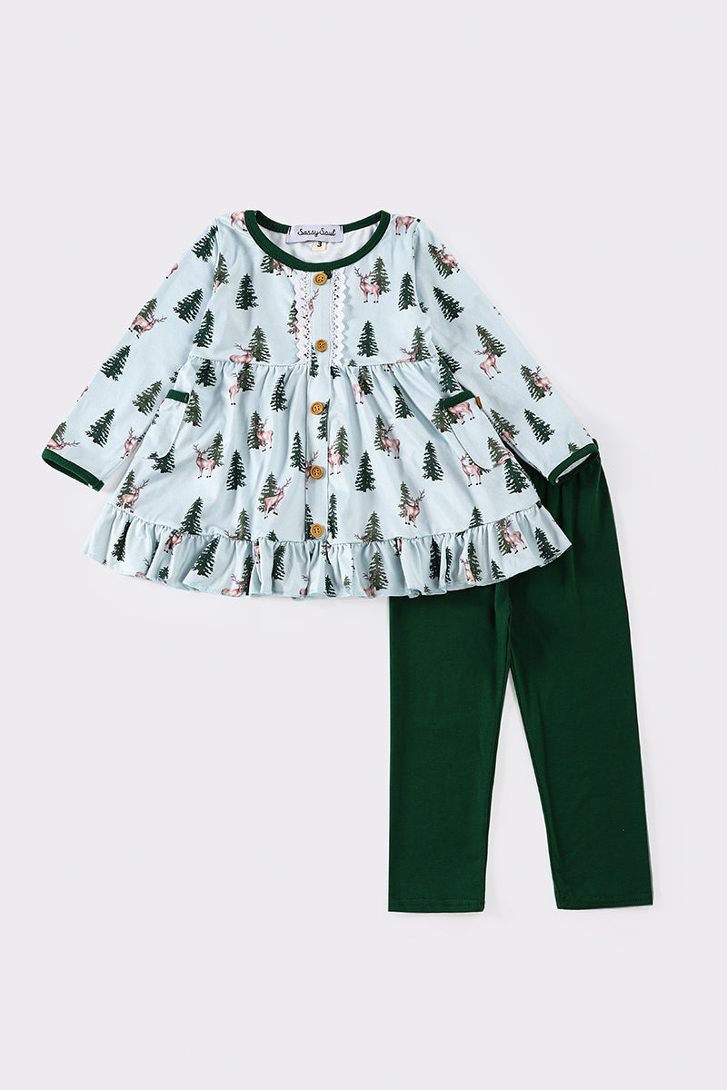 Forest Christmas Tree Girl Pants Set