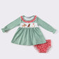 Green Christmas Puppy Print Baby Girl Set