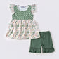 Green Floral Print Dot Girl Set