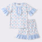 Blue Floral Bow Print Girls Set