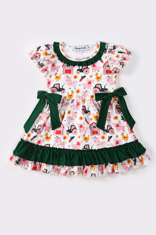 Green Farm Life Girl Ruffle Dress