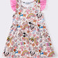 Pink Character Print Ruffle Dress