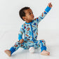 No Place Like Home Blue Baseball Zip Romper w/Convertible Footies