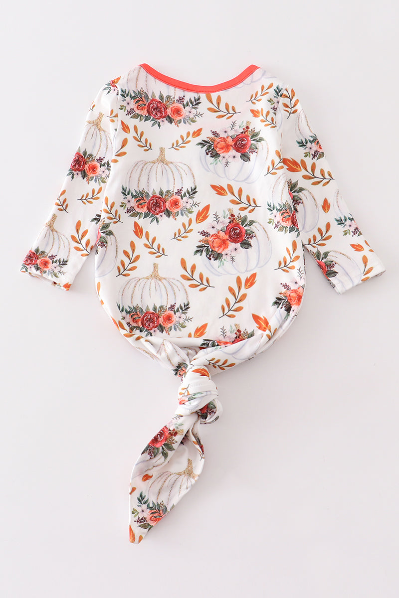 Orange Floral Print Baby Gown