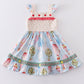 Platinum Balloon Print Floral Flutter Trim Dress