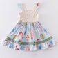 Platinum Balloon Print Floral Flutter Trim Dress