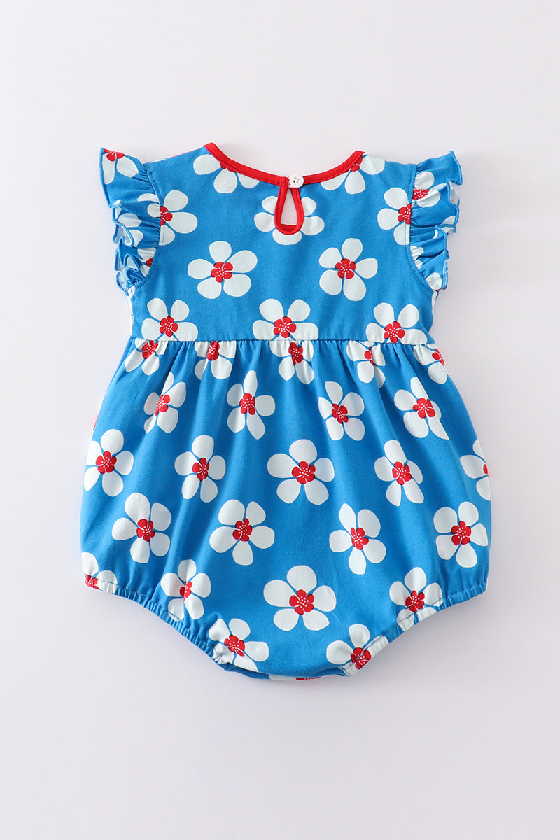 Platinum Blue & White Floral Print Ruffle Girl Bubble