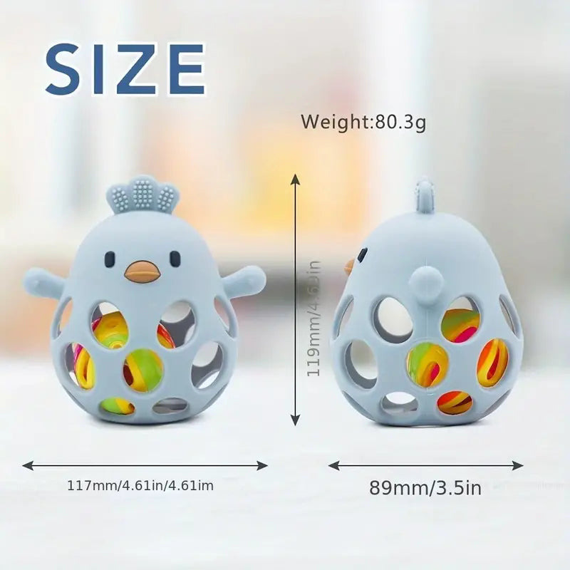 Silicone Teething Chicken & Bell Toy