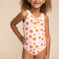 Orange Floral Print Tie One Piece Girl Swimsuit