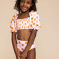 Orange Floral Print Smocked 2Pc Girl Swimsuit