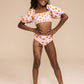 Orange Floral Print Smocked 2Pc Girl Swimsuit