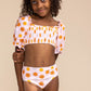 Orange Floral Print Smocked 2Pc Girl Swimsuit