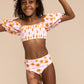 Orange Floral Print Smocked 2Pc Girl Swimsuit