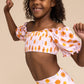 Orange Floral Print Smocked 2Pc Girl Swimsuit