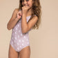 Moon Print Tie One Piece Girl Swimsuit