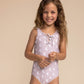 Moon Print Tie One Piece Girl Swimsuit