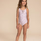 Moon Print Tie One Piece Girl Swimsuit