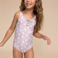 Moon Print Tie One Piece Girl Swimsuit