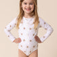 White Floral Print Rashguard Girl Swimsuit