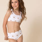 White Floral Print 2Pc Girl Swimsuit