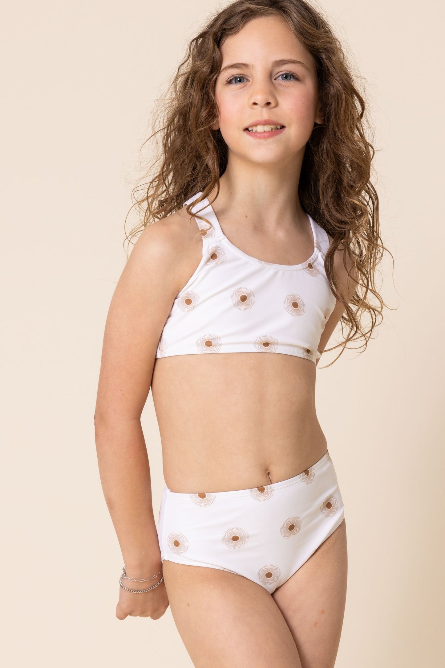 White Floral Print 2Pc Girl Swimsuit