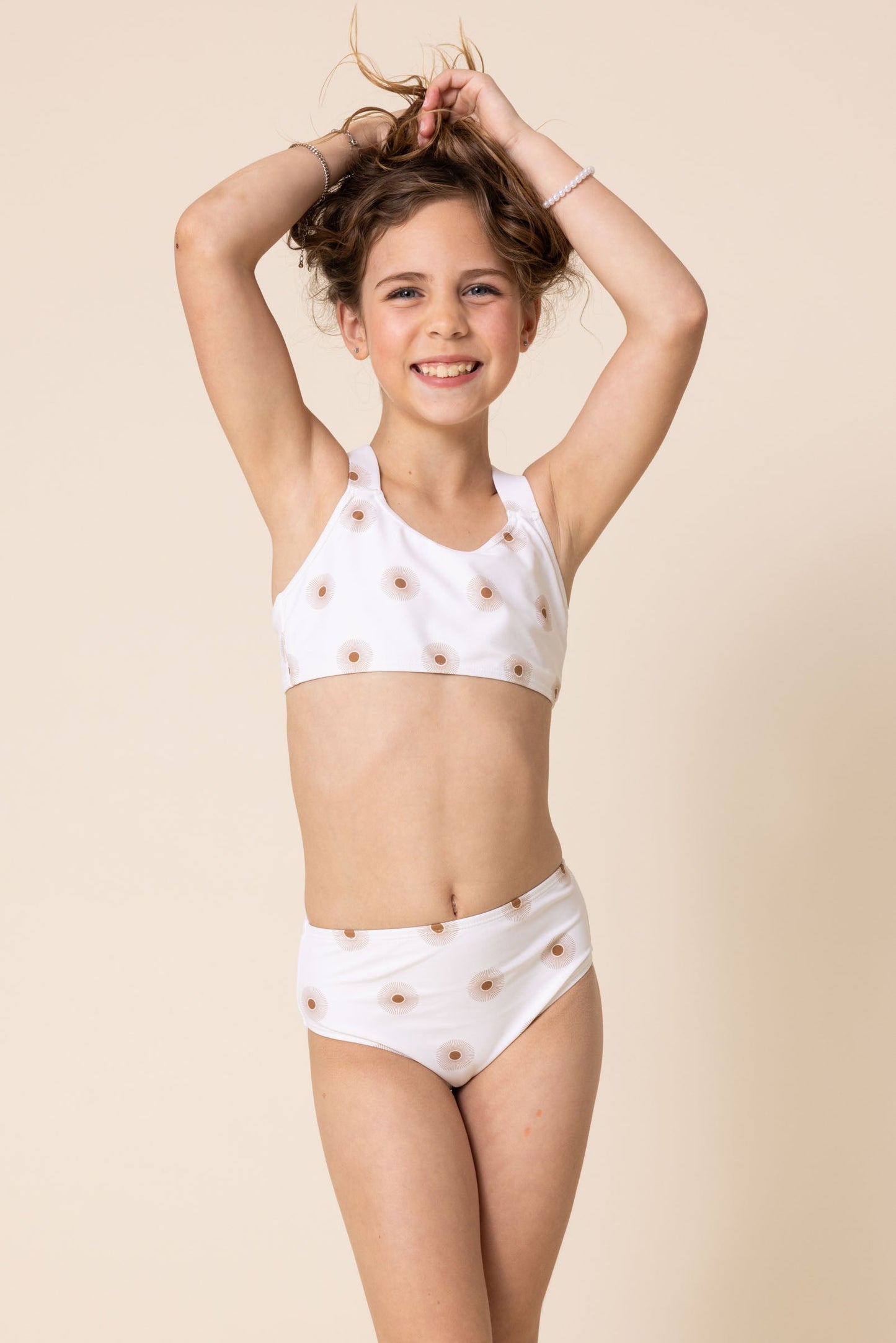 White Floral Print 2Pc Girl Swimsuit