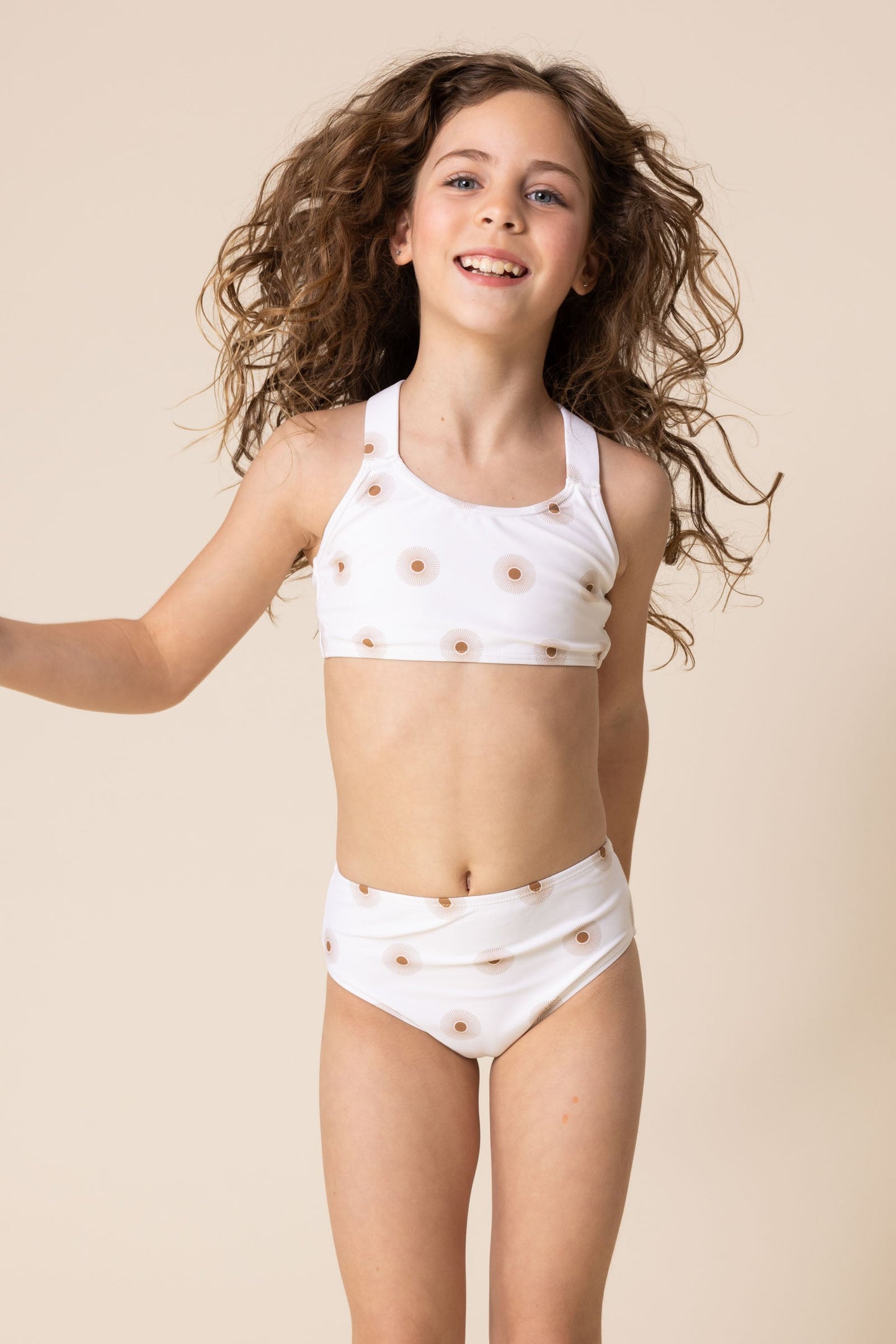 White Floral Print 2Pc Girl Swimsuit