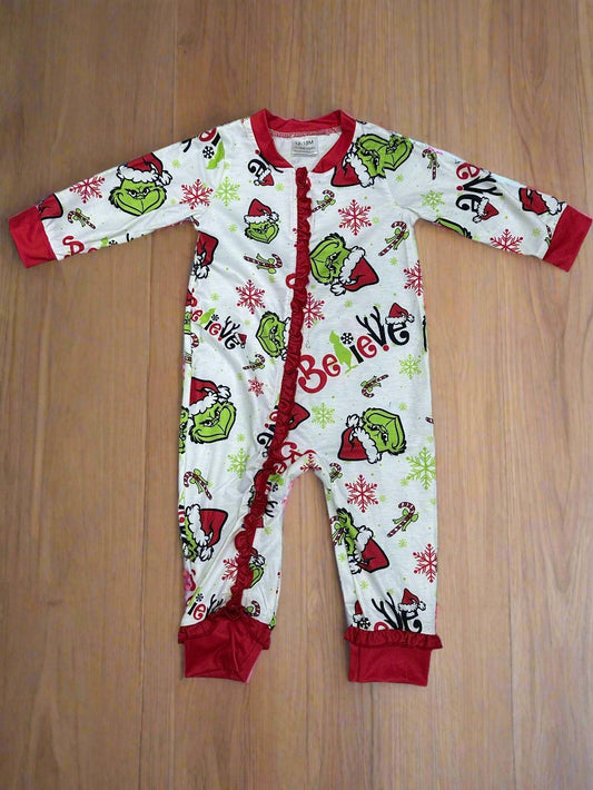 Christmas Grinch Ruffle Romper